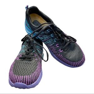 Omega Walk Womens Lace Up Comfort Sneakers Black, Purple & Blue Size 10.5